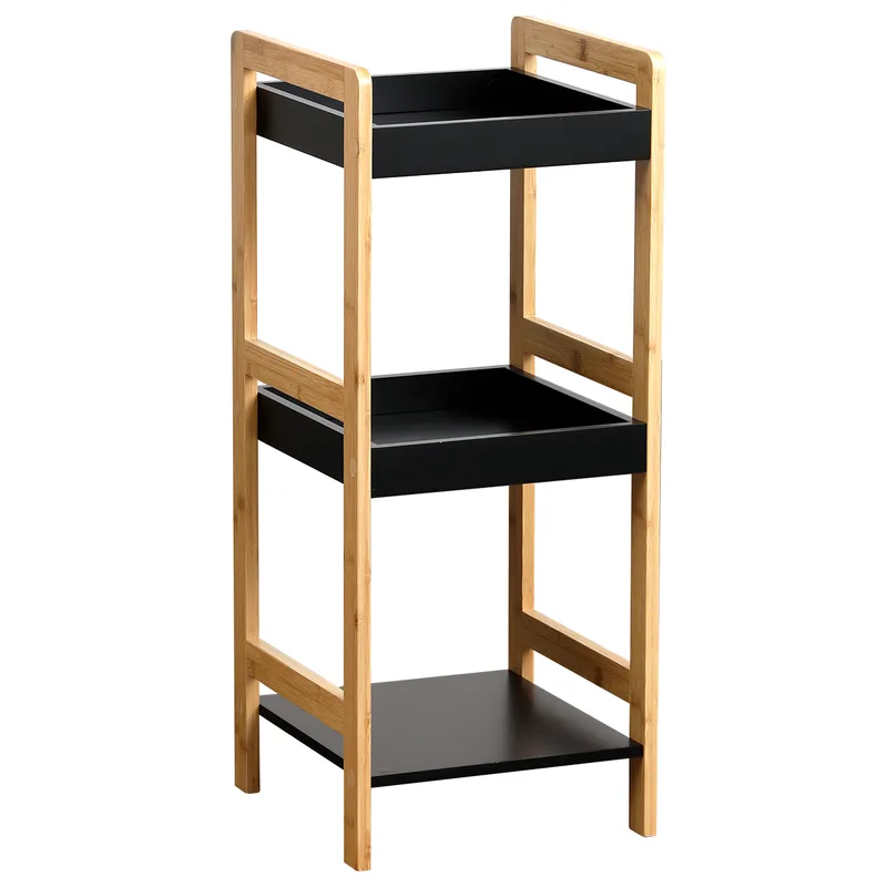 Ραφιέρα 3 Θέσεων Bamboo-MDF Μπεζ-Μαύρη 33x33x80εκ. MRShome 1145000 (Υλικό: Mdf, Χρώμα: Μαύρο) - sealskin - sl-DS-1145000