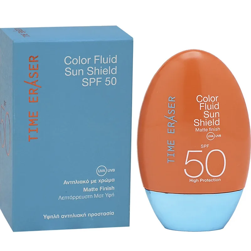 Medisei Time Eraser Color Fluid Sun Shield Spf50 Λεπτόρρευστο Αντηλιακό Γαλάκτωμα Προσώπου Υψηλής Προστασίας με Χρώμα & Ματ Αποτέλεσμα 50ml
