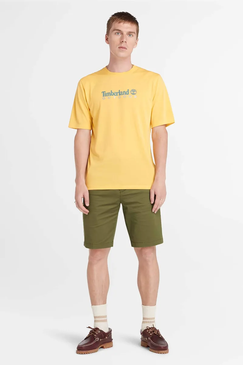 Timberland ανδρική chino βερμούδα μονόχρωμη με τσέπες και logo patch πίσω - TB0A2DFMEG51 Λαδί