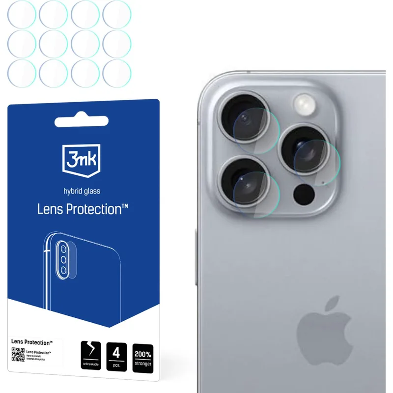 Hybrid Glass iPhone 16 Pro 3MK Lens Protector Αντιχαρακτικό Υβριδικό Προστατευτικό για Φακό Κάμερας 4 Τεμάχια (5903108586511)