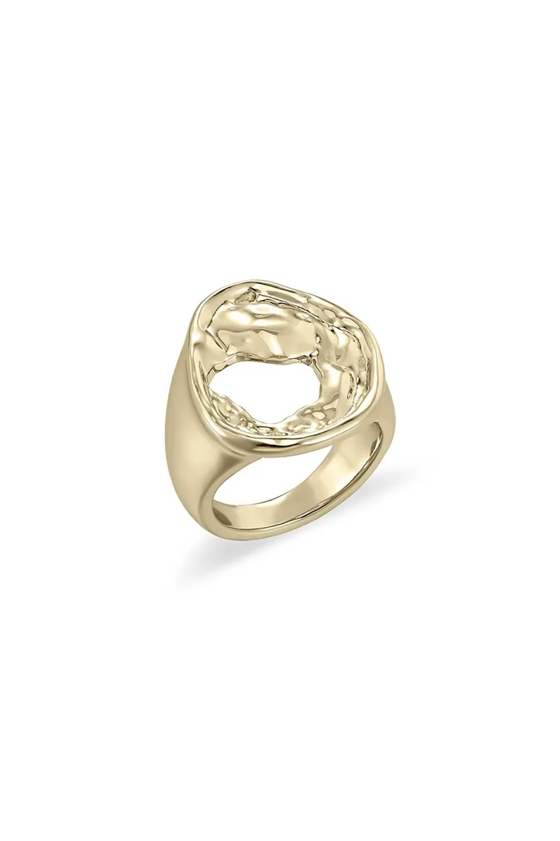 Folli Follie γυναικείο επίχρυσο δαχτυλίδι με ακανόνιστο μοτίφ "Fluid Contour" - 1R24D046Y Χρυσό