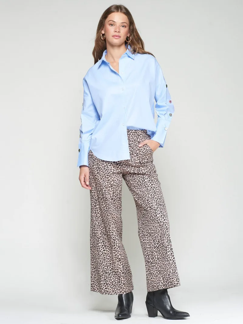 Vilagallo Γυναικείο Παντελόνι Wide-Leg Με Animal Print