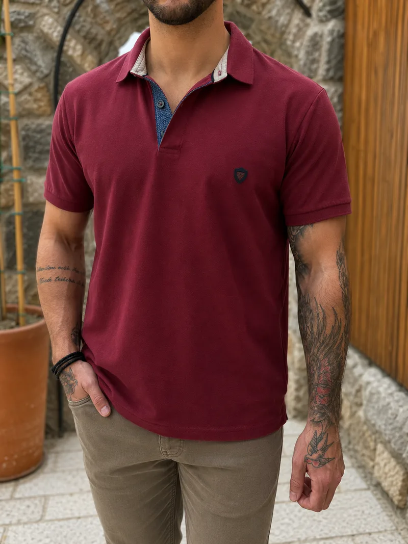 Everbest ανδρική κερασί πικέ Polo μπλούζα Plus Size 262834