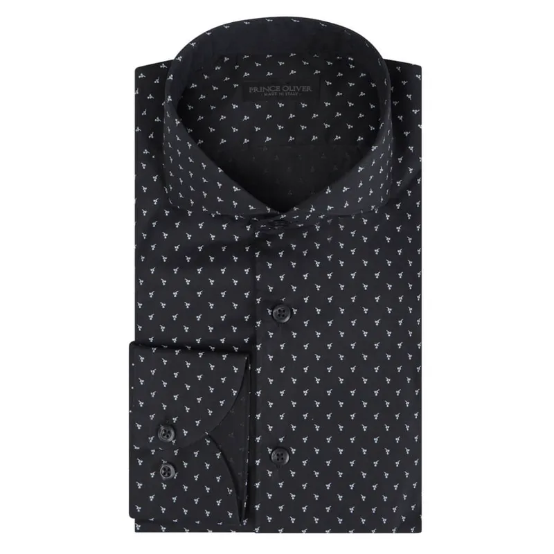 Superior Πουκάμισο Με Μικροσχέδιο Μαύρο 100% Fine Cotton (Modern Fit)
