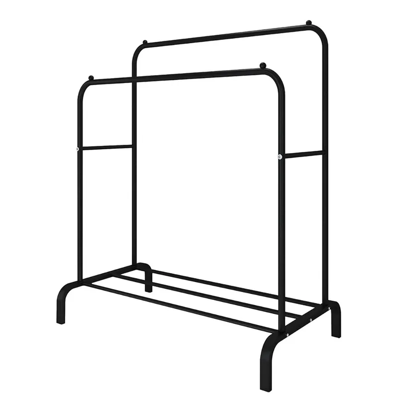 Διπλή Μεταλλική Κρεμάστρα Δαπέδου 110x55x150cm με 1 Ράφι Μαύρο