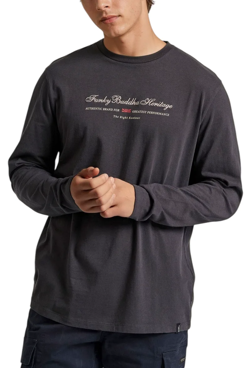 Μπλούζα Μακρυμάνικη Funky Buddha With Embroidered Logo FBM010-006-07-ANTHRACITE Ανδρικό