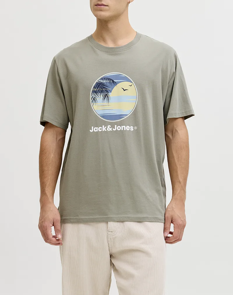 JACK&JONES JJPERRY TEE SS CREW NECK 12288351-Vetiver Khaki