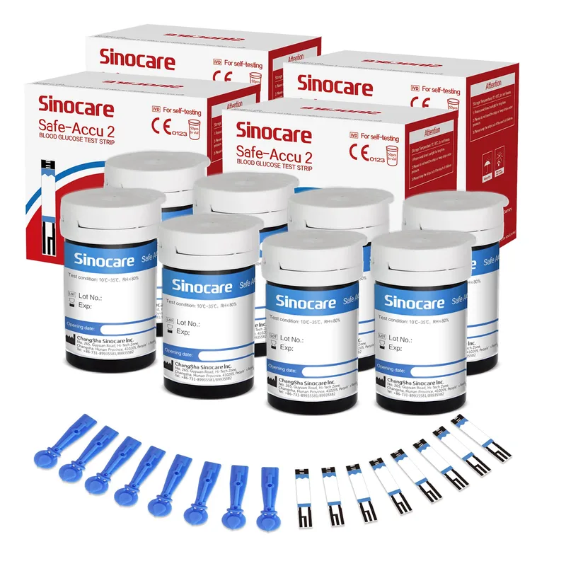 [200pcs] Sinocare Glucometer Glucose Test Strips with free lancets | Safe Accu2
