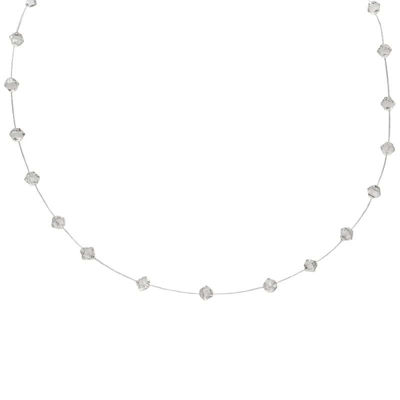 Jt Ασημένιο κολιέ με αυθεντικά Swarovski σε πετονιά Άσπρο