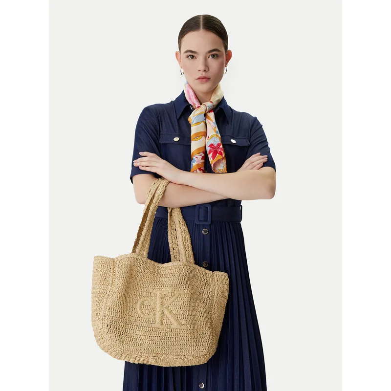 Τσάντα Calvin Klein Bold Ck Raffia Medium Tote LV04F3447G Μπεζ