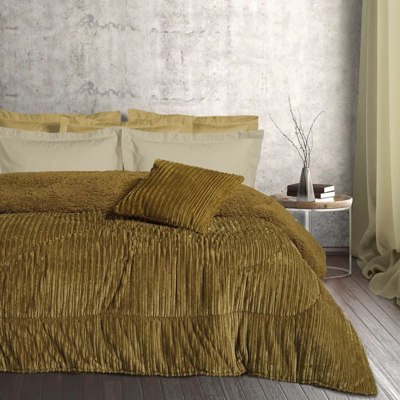 Κουβερτοπάπλωμα Μονό με Γούνα Sherpa Das Home 1180 Olive 160x220
