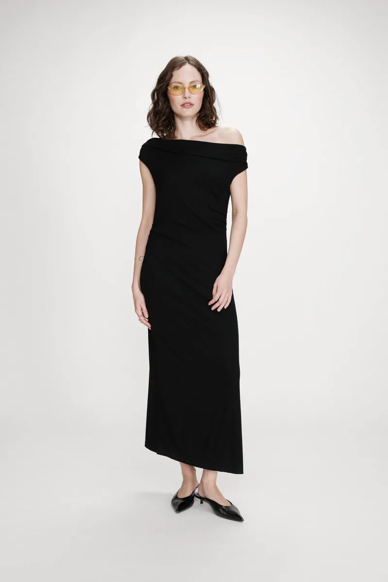 Grace & Mila γυναικείο midi φόρεμα με off-shoulder σχέδιο "Vanity" - VANITY/SS26 Μαύρο