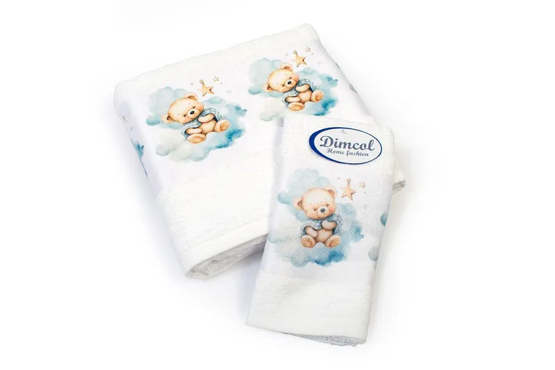 Πετσέτα Σετ 2 τεμ Με Ψηφιακή Εκτύπωση bebe Cute Bear 302 30X50,70X140 White 100% Cotton