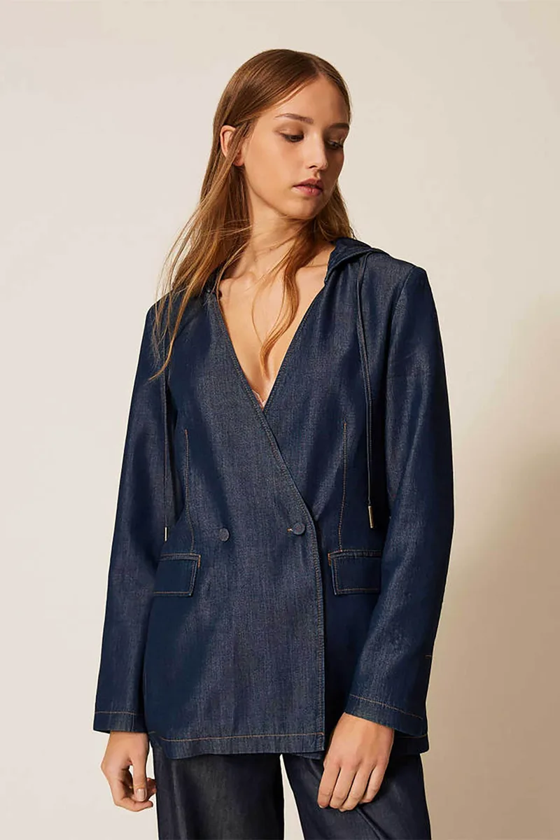 Twinset γυναικείο σακάκι denim με κουκούλα - 261LL2QAA Μπλε