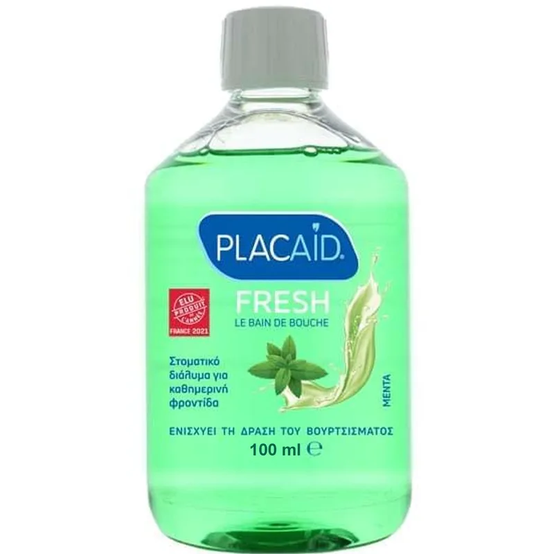 Plac Aid Fresh Mint Mouthwash Στοματικό Διάλυμα Καθημερινής Χρήσης Κατά της Πλάκας για Δροσερή Αναπνοή με Γεύση Μέντα 100ml - Travel Size