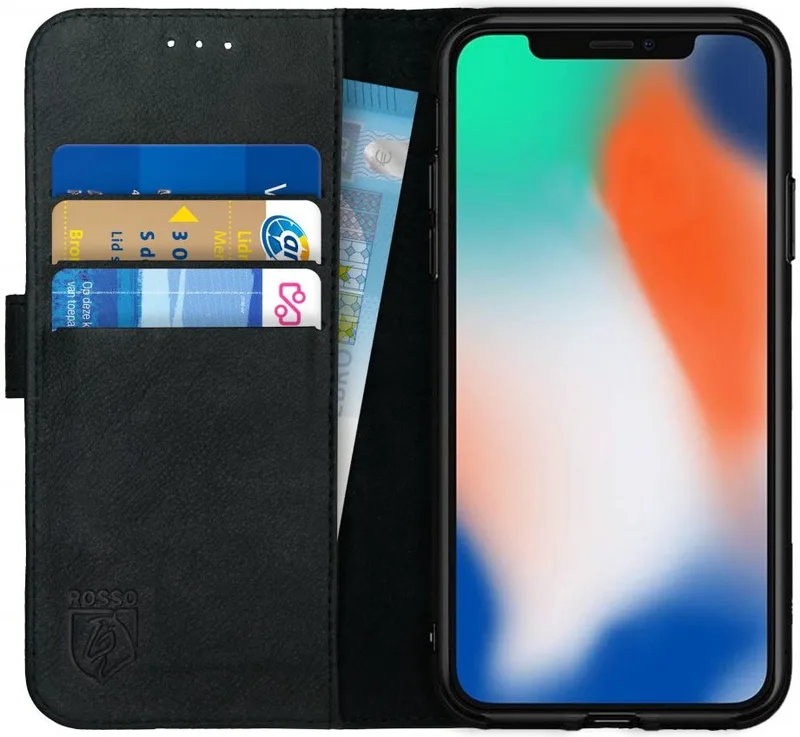 Κόκκινο Deluxe Δερμάτινη Θήκη Πορτοφόλι Apple iPhone X / XS - Black (8719246113185)