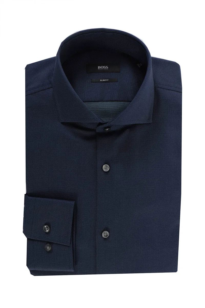 BOSS ΠΟΥΚΑΜΙΣΟ SLIM FIT ΜΙΚΡΟΣΧΕΔΙΟ JASON ΜΠΛΕ