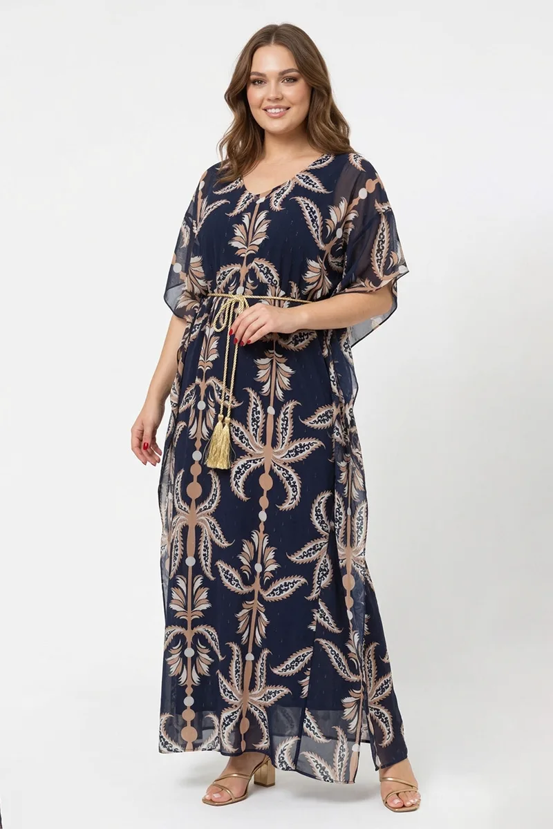 Maxi φόρεμα με lurex λεπτομέρειες σε μπλε/καφέ χρώμα