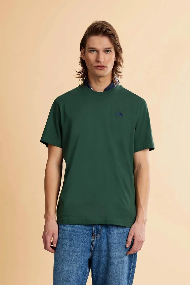 La Martina ανδρικό T-shirt με κεντημένο λογότυπο Regular Fit "Serge" - MCR004-JS388 Πράσινο Σκούρο