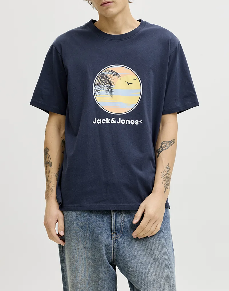 JACK&JONES JJPERRY TEE SS CREW NECK 12288351-Navy Blazer DarkBlue