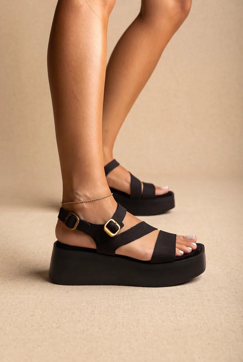 TFP Flatform Sandals Ankle Strap - 2010 or 2021 - Μαύρο Σουέτ