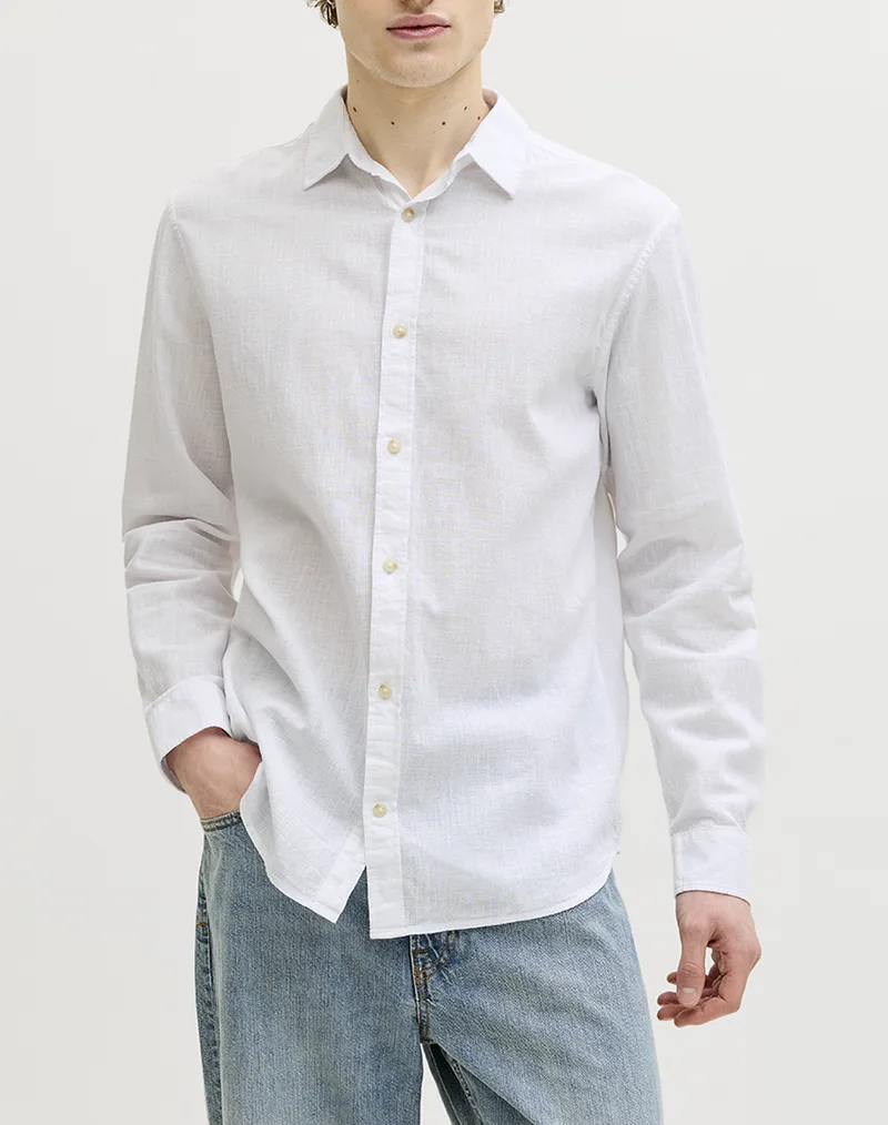 JACK&JONES JJESUMMER LINEN BLEND SHIRT L/S SN 12289174-WHITE White