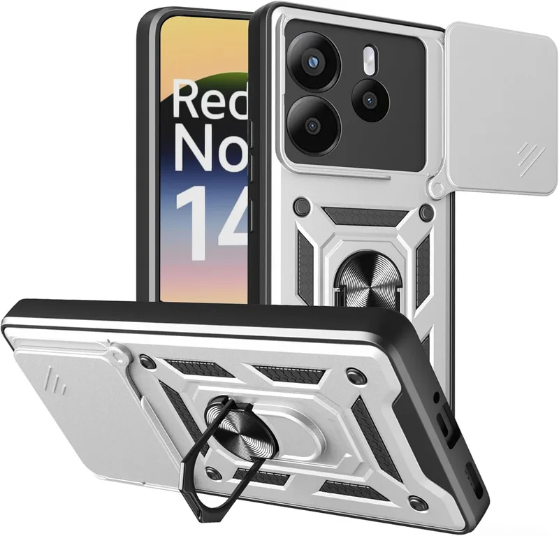 Θήκη Xiaomi Redmi Note 14 4G Bodycell Armor Slide Ανθεκτική με Κάλυμμα για την Κάμερα & Μεταλλικό Ring Holder - Silver (5206015081057)