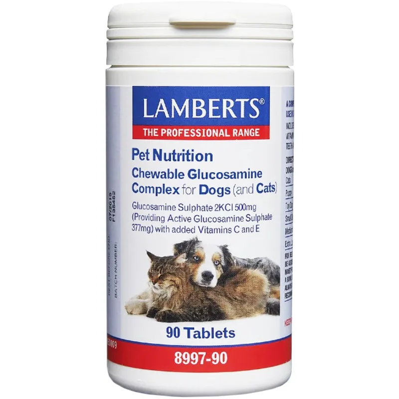 Lamberts Glucosamine Complex for Dogs & Cats Συμπλήρωμα Διατροφής Γλυκοζαμίνης, Βιταμινών C & E για την Καλή Υγεία των Αρθρώσεων Κατοικίδιων Σκύλων & Γάτων 90Chew.tab