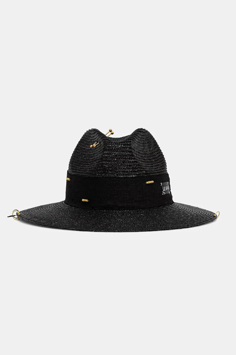 LE SH KA ψάθινο καπέλο πλεγμένο Black Fedora
