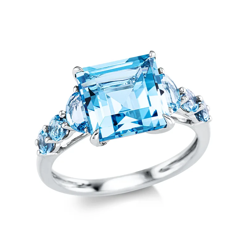Diamond Group Δαχτυλίδι με Blue Topaz από Λευκό Χρυσό 18 Καρατίων DDX347