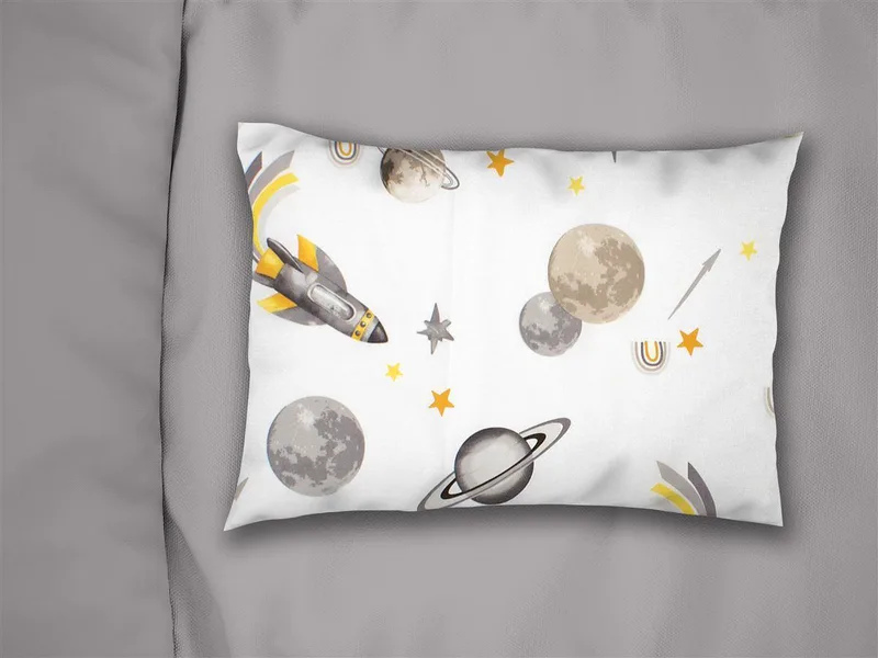 Μαξιλαροθήκη Εμπριμέ kids Space Mission 183 50X70 White-Grey 100% Cotton