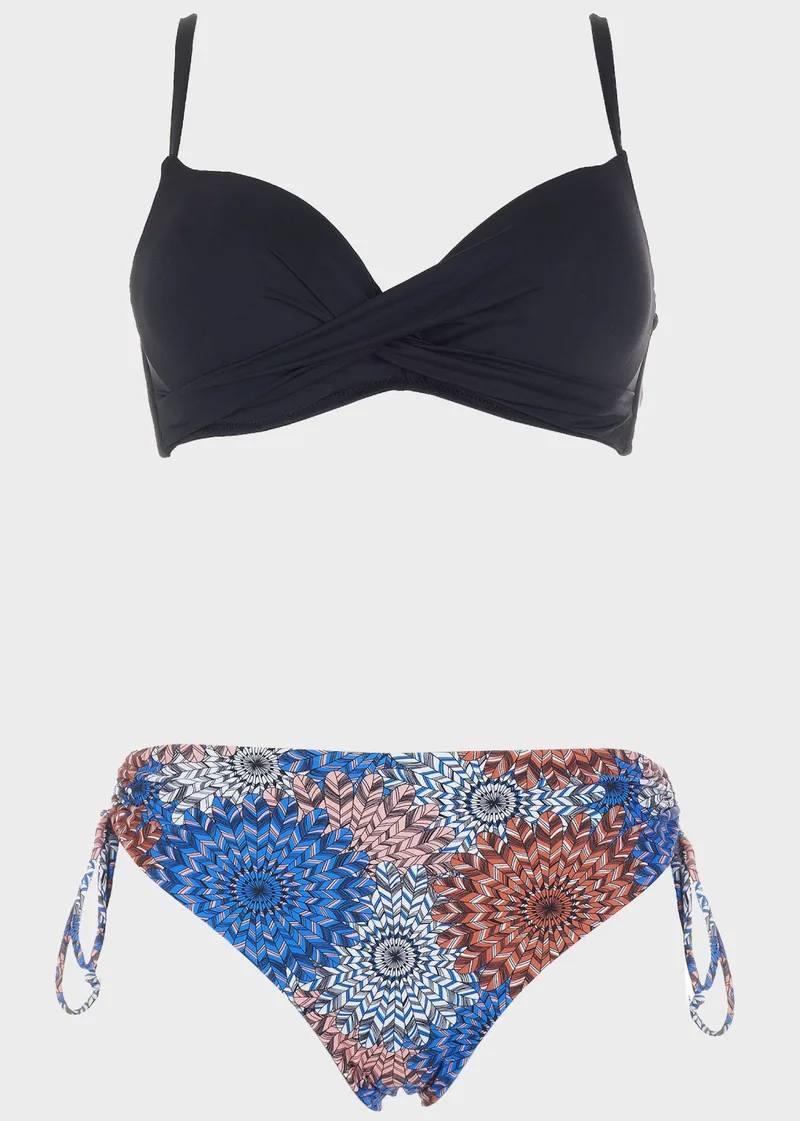 Γυναικείο σετ μπικίνι push up slip ψηλόμεσο.Καλύπτει B Cup ΜΑΥΡΟ