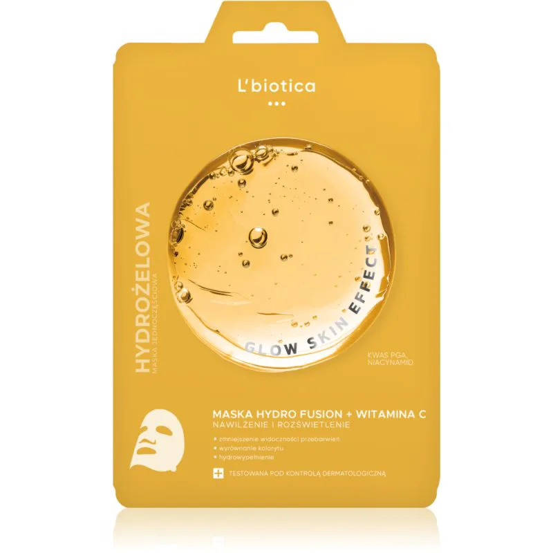 L’biotica PGA Hydro Fusion + Vitamin C εντατική μάσκα υδρογέλης για λαμπρή επιδερμίδα 1 τμχ