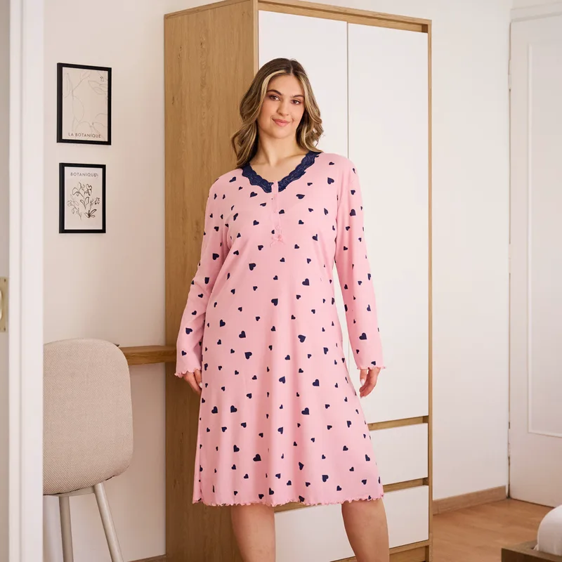 Γυναικεία Ριπ Νυχτικιά Plus Size - Ροζ