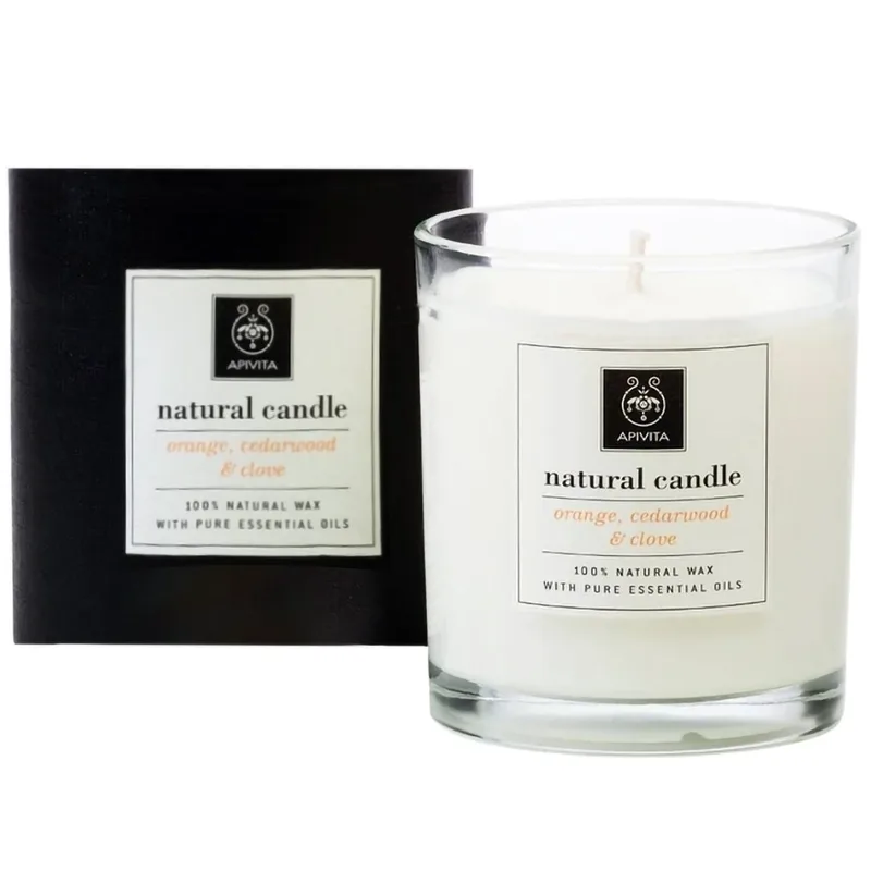 Apivita Natural Candle Φυσικό Κερί με Αιθέρια Έλαια Από Κέδρο Πορτοκάλι & Γαρύφαλλο 235g