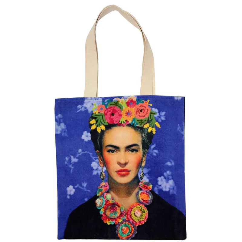 Τσάντα ώμου κεντημένη 40x45cm. Synchronia - Frida Κahlo (μπλε)