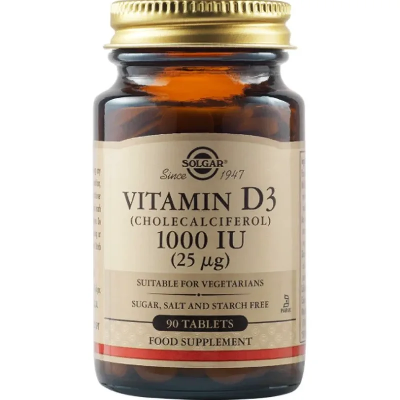 Solgar Vitamin D3 1000IU Συμπλήρωμα Διατροφής Βιταμίνης D3 για την Καλή Λειτουργία των Οστών & Ανοσοποιητικού 90tabs