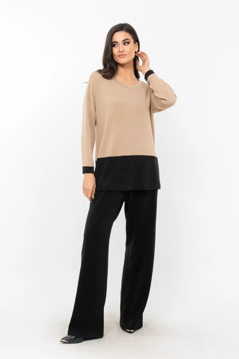 ΜΠΛΟΥΖΑ PLUS SIZE ΠΛΕΚΤΗ ΔΙΧΡΩΜΗ ΜΠΕΖ