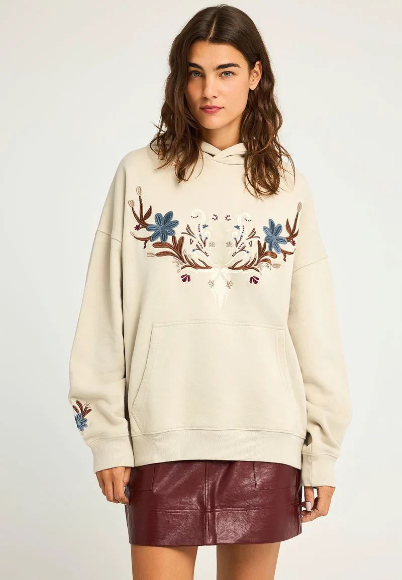 Relaxed fit Φούτερ με κουκούλα και κεντήματα