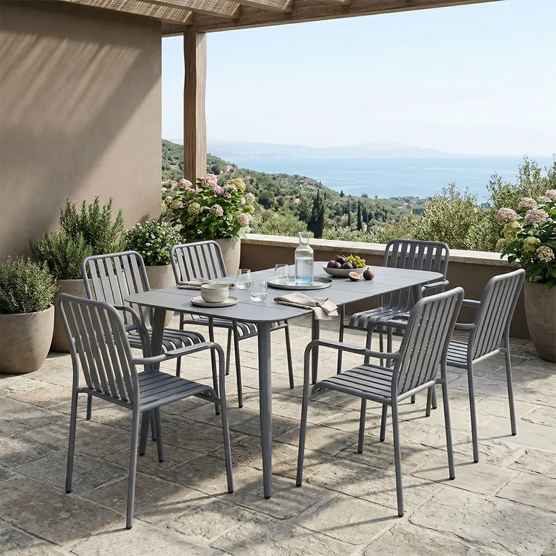 Τραπεζαρία Heven Vista pakoworld σετ 7τεμ ανθρακί αλουμίνιο 150x80x72εκ - PAKO WORLD - 200-001618