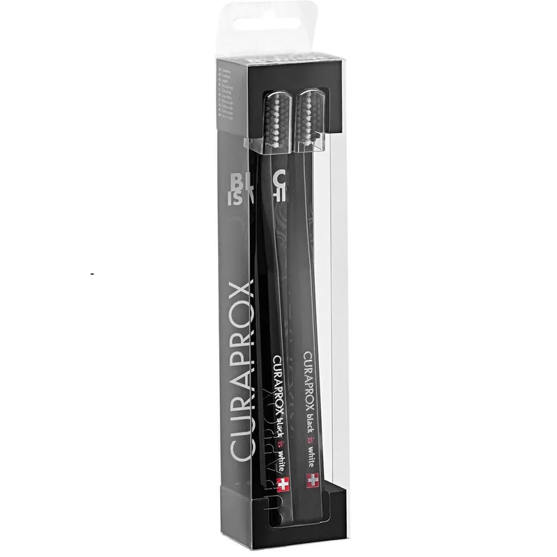 Curaprox Black is White Ultra Soft Toothbrush Οδοντόβουρτσα με Πολύ Μαλακές - Πυκνές Ίνες, Επικαλυμμένες με Άνθρακα για Λευκαντικό Αποτέλεσμα 2 Τεμάχια - Μαύρο