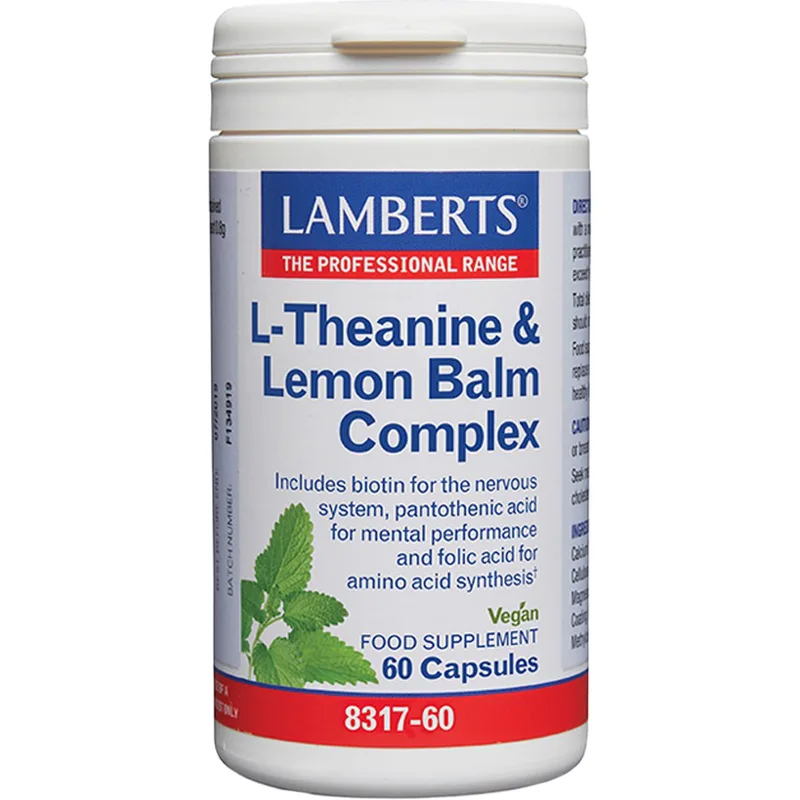 Lamberts L-Theanine & Lemon Balm Complex 60caps,Συμπλήρωμα Διατροφής Αμινοξέων Φυτικής Προέλευσης & Εκχυλίσματος Μελισσόχορτου για Πνευματική Διαύγεια & Αντιμετώπιση του Άγχους