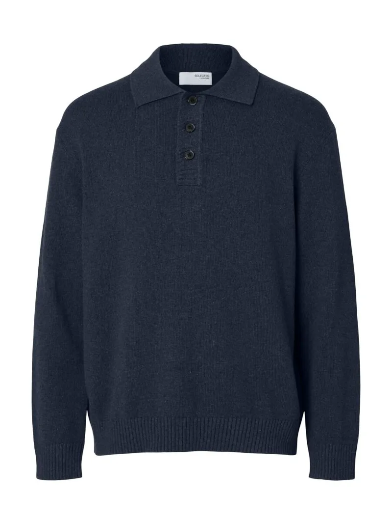 Selected Jakob Ανδρική Μακρυμάνικη Polo Μπλούζα 16099291 Σκούρο Μπλέ
