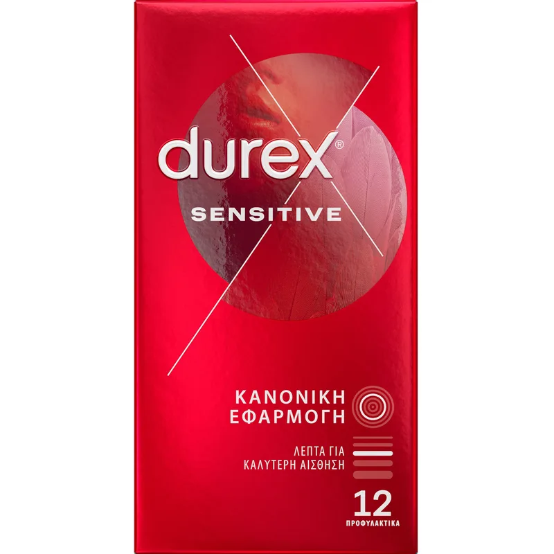 Durex Sensitive Condoms Λεπτά Προφυλακτικά για Καλύτερη Αίσθηση με Κανονική Εφαρμογή 12 Τεμάχια