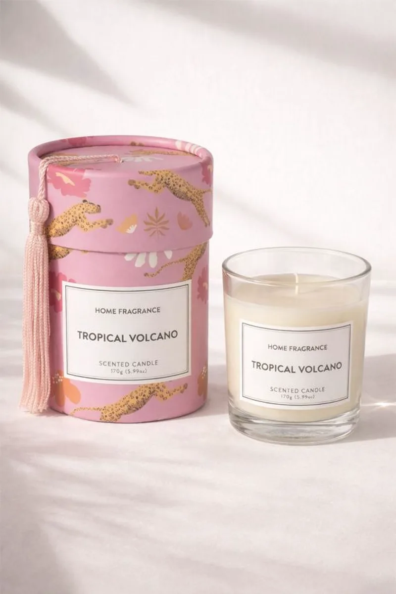 Κερι Αρωματικο Σε Ποτηρι Με Αρωμα Tropical Volcano 170Gr 8.5x8.5x10.5cm Φούξια Kaeming