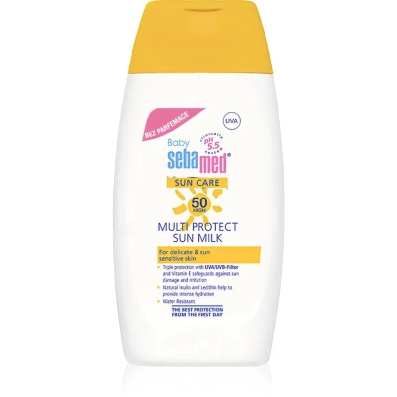 Sebamed Sun Care Baby Multi Protect Sun Milk προστατευτική αντηλιακή παιδική λοσιόν SPF 50+ χωρίς άρωμα 200 ml