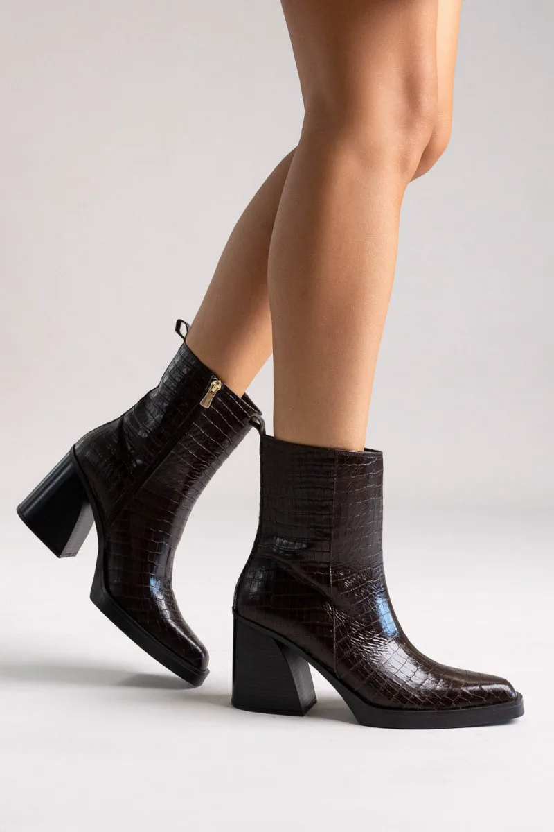 IRIS Ankle Boots Block Heel - TEO103 - Brown Croc