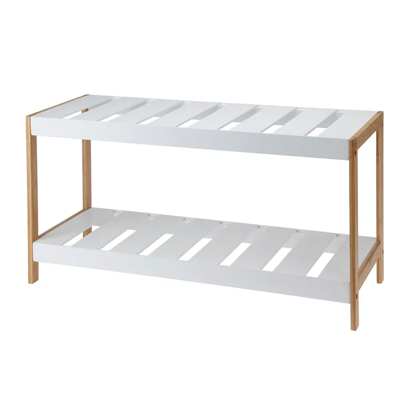 Παπουτσοθήκη 2 Επιπέδων Bamboo-MDF 70x26x36εκ. Natural-White MRShome 0064000 (Υλικό: Mdf, Χρώμα: Λευκό) - MRS HOME - sl-DF-0064000