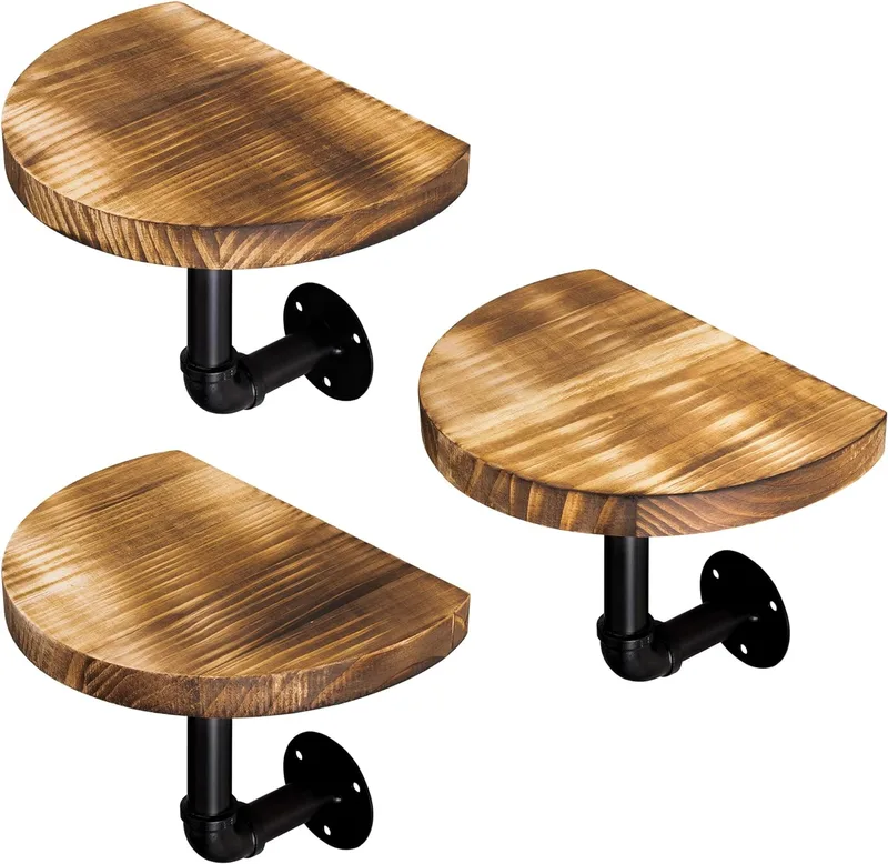 Navaris Decorative Shelves - Σετ με 3 Στρογγυλά Ράφια Τοίχου από Ξύλο Πεύκου με Βάση από Μέταλλο - 20 x 15 x 17cm - Brown (53785.05)