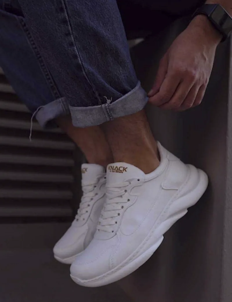 Ανδρικά λευκά Sneakers δερματίνη ανάγλυφη σόλα 0652020W